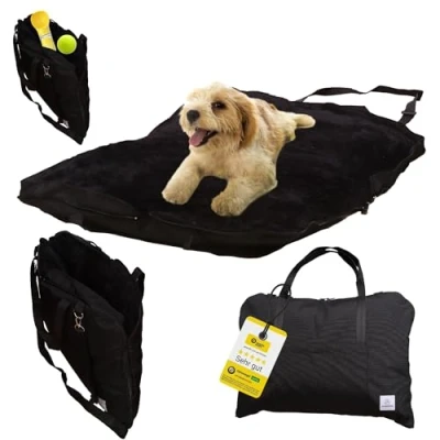 Image of Wanderpfote 3 in 1 Dog Bed for On the Go Bed, Carry Bag, Carrier Mat or Blanket Travel Orthopaedic Cushion (Black, M)