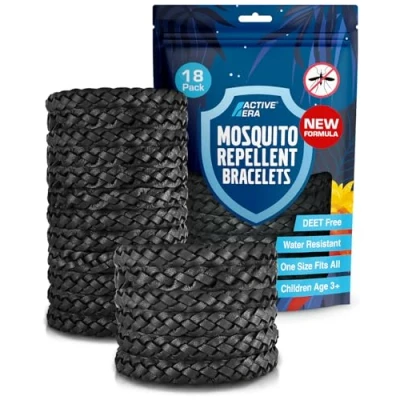 Image of Active Era Mosquito Repellent Bracelet, Insect Midge &amp; Bands Powerful DEET Free Formula Waterproof with 250 Hours / 10 Days of Protection (Black 18 Pack)