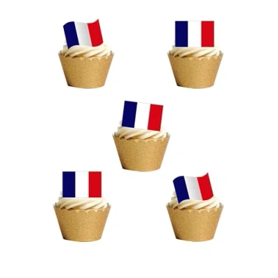 Image of Top That 24 Stand Up France French Flag Edible Wafer Paper Cake Toppers Decorations Olympics