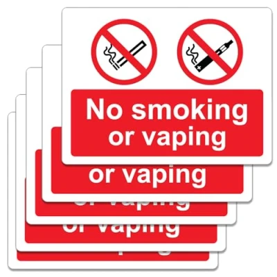 Image of Katslyn No Smoking Signs 5 PCS or Vaping Sign Stickers for Vehicles Waterproof Safety Warning Indoor and Outdoor Use