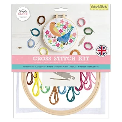 Image of Simply Make Adults Colourful Birds Embroidery Craft Cross Stitch Kit, Makes A Perfect Present For Any Creativity And Hobby Enthusiast, Ideal Beginners First Starter Sets, Your Own DIY Crafts
