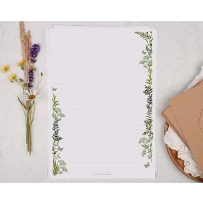Image of Making Meadows A4 Lined Letter Writing Paper Set (20 Sheets &amp; 10 envelopes) Fern Botancial Edge Design On Penpal Stationery