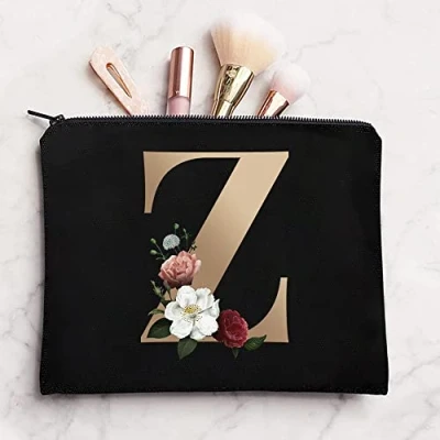 Image of 26 Letter Printed Zip Canvas Pouch Makeup Bag Make Up Bag, Cosmetic Travel Bag,Toiletry Bag,Organizer Bags,Toiletry Bags, bride Bridesmaid bag,Pencil bag,Wash Bag,Coin Purse (gold Z)