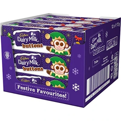 Image of CADBURY Xmas Dairy Milk Buttons Chocolate Full Box 12 x 72g Tubes