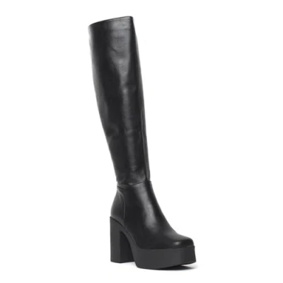 Image of LAMODA Women&#039;s Slick Nicks Wide Fit Knee High Platform Boot, Black Pu, 4 UK, Casual Boots with Block Heel and Side Zipper, Winter Long Boot