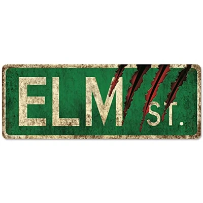Image of flinelife Elm Street Sign,16X6, Horror Movie Metal Sign, Nightmare on Wreath Sign