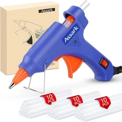 Image of Assark Glue Gun, Mini Hot Gun Kit with 30 Sticks for School Crafts DIY Arts Quick Home Repairs, 20W (Green)