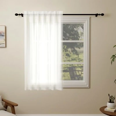 Image of Pacok White Voile Curtains, 54 Drop Net Curtain for Windows, Rod Pocket Sheer Panel Curtains Living Room Kitcken Bedroom W56xL54 Inch(White, 142 x 137cm)