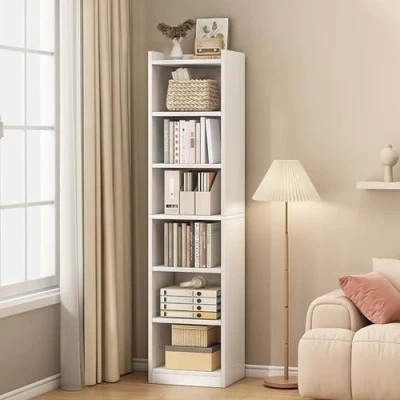 Image of gihusrzx 70.9 Inch Tall Narrow Bookcase, Bookcase/Book/Storage, Floor Standing Storage Cabinet, Modern White Corner Bookcase with Storage, 6 Tier Cube Display Shelves for Home Office