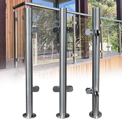 Image of KiwiHood Glass Railing Post Stainless Steel Balustrade Handrail Fence Staircase Balusters with Clamp for Pool Garden Balcony (110cm End Post)