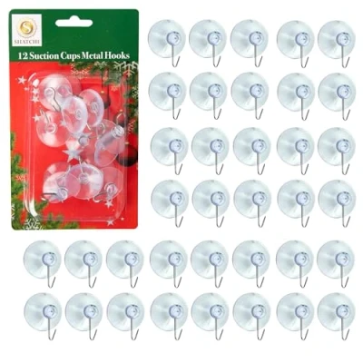 Image of SHATCHI 24Pcs Clear Suction Hooks 23mm Rubber Sucker Pads with Metal Hook Strong Hanging for Christmas Decorations, Signs, Mirrors, Glass, Kitchen, Bathroom Walls
