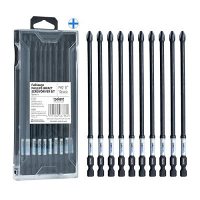 Image of toolant 6 Inch Long Phillips Bit#2 Magnetic Anti Slip Impact Screwdriver Bits Set,10pcs Insert S2 Steel PH2 Driver Dit Set with CNC Machined Tips for Power Drill