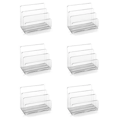 Image of OSCO Clear Acrylic Letter Holder 6 Pack Mail Sorter Post Rack Envelope Organiser Document Stand Desk File Storage Display Slots H14.5 x W17.5 D9.5 cm