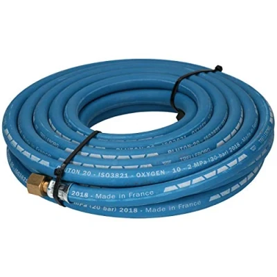 Image of Single Oxygen Fitted Rubber Hose Pipe Cutting &amp; Welding 10M 3/8&quot; BSP Gas Blue
