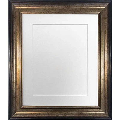 Image of FRAMES BY POST Scandi Black &amp; Gold Picture Photo Frame with White Mount A1 Image Size A2