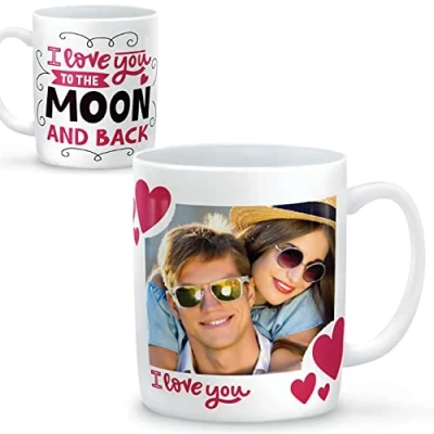 Image of Thoughtful Gifts Premium Personalised Photo Mug for Valentines Day, I Love You to The Moon and Back, Cup Gift Husband Wife Boyfriend Girlfriend Partner Fiance