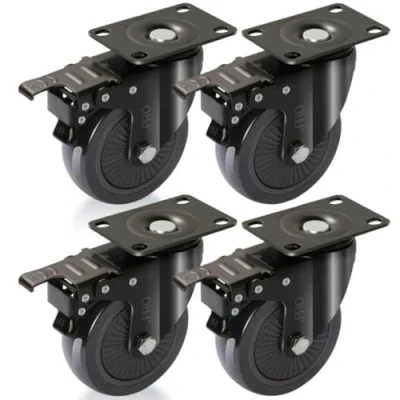 Image of .PRO Heavy Duty 600kg 100mm Swivel Trolley Caster wheels (Black) Industrial Strength Furniture Moving Casters with Screws, Bolts, Locking, Non Marking (All 4 brakes)