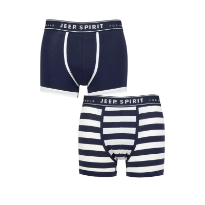 Image of Mens 2 Pack Jeep Spirit Stripe Cotton Trunks Broad Navy / White L