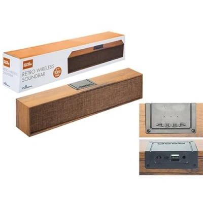 Image of Brown Sound Republik Retro Wireless Wood Soundbar with Stylish Fabric Front (1 Pc.) Premium Audio Quality &amp; Chic Design Perfect For Home On the go Entertainment