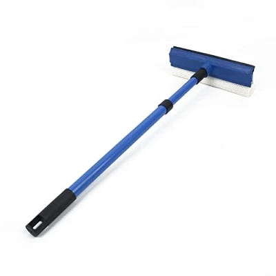 Image of QOXEZY 2 In 1 Telescopic Casement Window Glass Squeegee Cleaner Wiper, Long Handle Sponge Brush, Cleaning Tool with Extension Pole for High Windows Shower Car