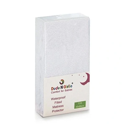 Image of Dudu N Girlie Crib Mattress Protector 40 x 90 Waterproof, Non Noisy Cot Waterproof Fitted Breathable Terry Towel Deep Topper Cover.