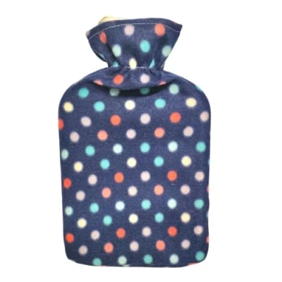 Image of iPEAK Hot Water Bottle with Soft Fleece Cover 2L Bag for and Cold Compress Neck Shoulder Pain Relief Hand Feet Warm (Blue Dot)