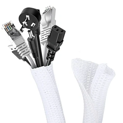 Image of Romon 3M Braided Cable Sleeve, 13 20 mm, Flexible, Self Closed, Cuttable for Sheathed Cables, Expandable TV, Computer, Office, Home, Car, White