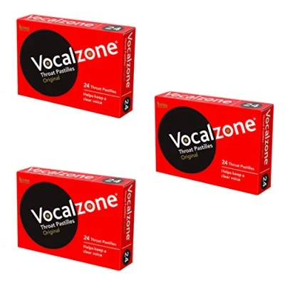Image of Vocalzone Throat Pastilles Original 3 Packs 24 for Sore Throats and Hoarseness When Overusing Your Voice. Produced Sold in The United Kingdom Since 1912.