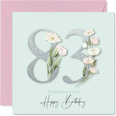 Image of 83rd Birthday Cards for Women Fancy Floral Flowers Happy Card 83 Year Old Woman Nan Gran Granny Nanny, 145mm Bday Greeting