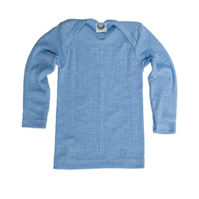 Image of Cosilana, Baby T Shirt Long Sleeve, 45% Organic Cotton, 35% Merino Wool, 20% Silk (2 3 Years (Height 39 41) (98/104), Blue Melange)