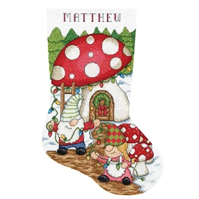 Image of Design Works Crafts Gnomes Counted Cross Stitch Stocking Kit, White