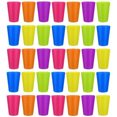 Image of KAHEIGN 36Pcs Reusable Plastic Cups, 250ml Children’s Kids Durable Drinking Cups Tumblers Set for Kitchen Outdoor Parties Picnics BBQ’s Travels (6 Bright Colors)