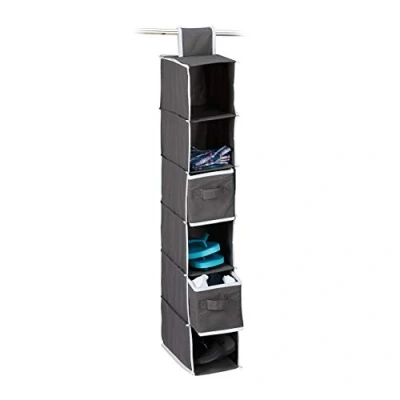 Image of Relaxdays Fabric Hanging Shelves, 6 Compartments with 2 Drawers for The Closet, Foldable, Size: 82 x 14.5 30 cm, Anthracite, Grey, Pack of 1