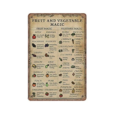Image of DAIERCY Fruit And Vegetable Magic Tin Signs, Witch Witchcraft Print, Funny Vintage Metal Sign Plaqu Poster Wall Art Pub Bar Kitchen Garden Bathroom Home Decor, 140x200 mm