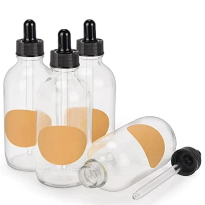 Image of stonylab 4 Pack Glass Dropper Bottle, Empty Bottle with Dropper, Inner Plug and Label for Essential Oils Aromatherapy Fragrances (120 ml, Transparent)
