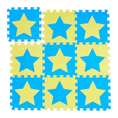 Image of Relaxdays 9 Piece Jigsaw playmat, EVA, Non Toxic, Interlocking Foam mats, Soft Play, Indoor Playtime, in Blue, Yellow, 30x30 cm