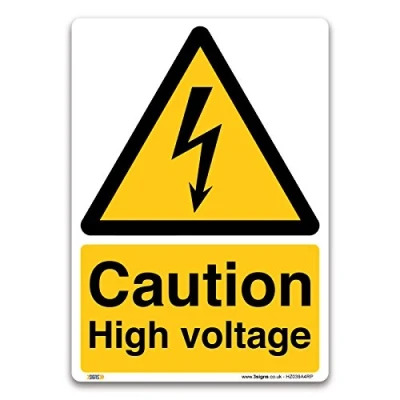 Image of Caution High Voltage Sign A4 1mm Rigid Plastic Warning Construction Security