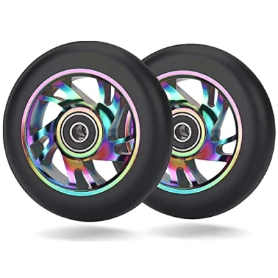 Image of RITTRO 2 Pcs 100mm Scooter Wheels, Aluminum Core, High resilient PU, ABEC 9 Bearings, for Stunt, Extreme