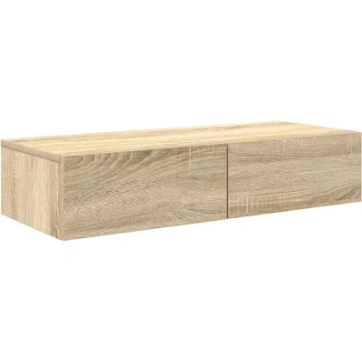 Image of vidaXL Wall Shelf with Drawers Sonoma Oak, 80x33x17 cm, Engineered Wood, Floating Storage Unit for Living Room/Bedroom