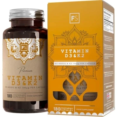 Image of FS Vitamin D3 K2 180 and Capsules High Strength 4000 iu &amp; 100μg per Serving D Supplements Non GMO Allergen Free Made in The UK