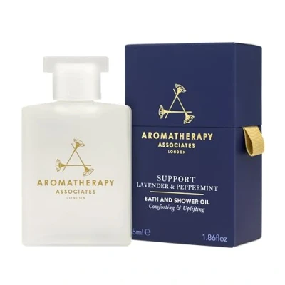 Image of Aromatherapy Associates Bath and Shower Oil, Luxury Spa, Natural Bath, Vegan, Cruelty Free, Environment Friendly (Support Lavender &amp; Peppermint Oil 55ml)