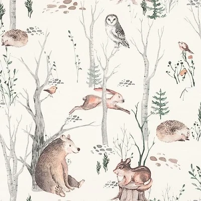Image of Rasch Wallpaper 300048 Light Non Woven with Forest Animals in Delicate Beige, Brown and Green Children&#039;s Bedroom 10.05 m x 0.53 (L W)