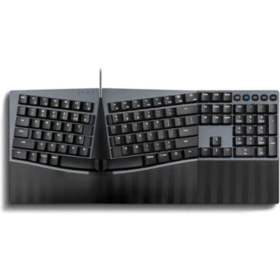 Image of Perixx PERIBOARD 535BL Wired Ergonomic Mechanical Full Size Keyboard Low Profile Blue Clicky Switches Programmable Feature with Macro Keys Compatible Windows and Mac OS X US English, Black