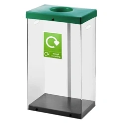 Image of Clear Recycling Bin w Sticker 60L Body Dark Grey Lid Plastic