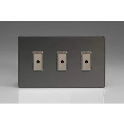 Image of Varilight Eclique 2 3 Gang 1 Way Remote/Tactile Touch Control Master LED Dimmer Light Switch x 0 100W (Max 10 LEDs) Iridium JDIE103S
