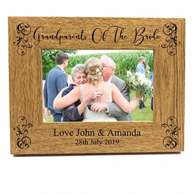 Image of ukgiftstoreonline Grandparents Of The Bride Personalised Wooden Photo Frame Gift (4 x 6 Inch)