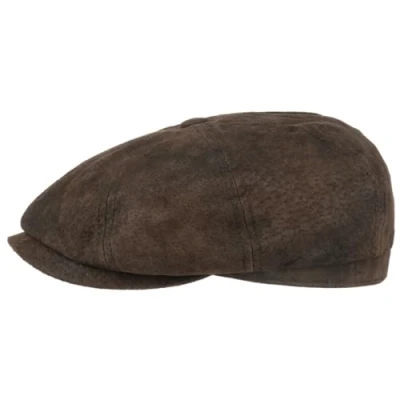 Image of Stetson Hatteras Pigskin Flat Cap for Men Peaked Leather with Lining Men&#039;s Summer/Winter Balloon Brown XL (60 61 cm)