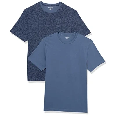 Image of Amazon Essentials Men&#039;s T Shirt Slim Fit Short Sleeve Crewneck, Pack of 2, Navy Floral Print/Washed Blue, S