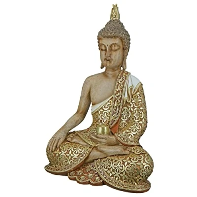 Image of GILDE Buddha Figure, Resin, Brown, Gold, Höhe 35 cm