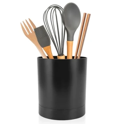 Image of 360 Rotating Utensil Holder,Kitchen Storage Holder Simple Chopstick Basket Tableware Container Kitchen Counter Organizers and Black